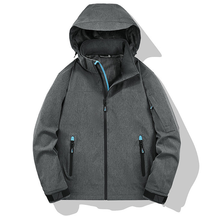 Men's Weather-Resistant Softshell Outdoor Jacket with Hood, High Collar, and Welded Seams Mune Fashion