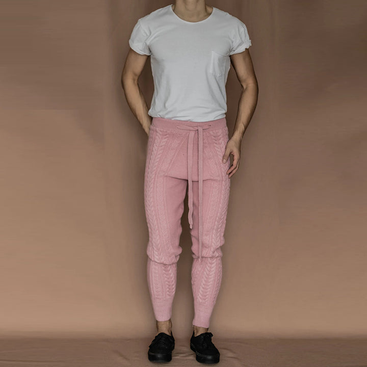 Men's Cable Knit Jogging Pants with Drawstring Mune Fashion