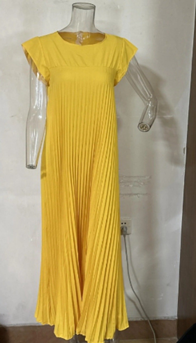 Women's flowing pleated maxi dress with dropped shoulders and side pockets Mune Fashion