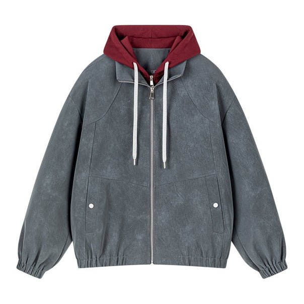 Men's Layered Look Bomber Jacket with Integrated Hood, Elastic Hem & Snap Button Pockets Mune Fashion