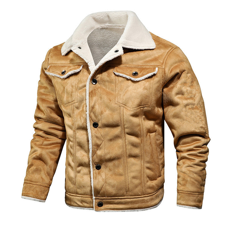 Men's lined suede imitation jacket with teddy lining and shirt collar Mune Fashion