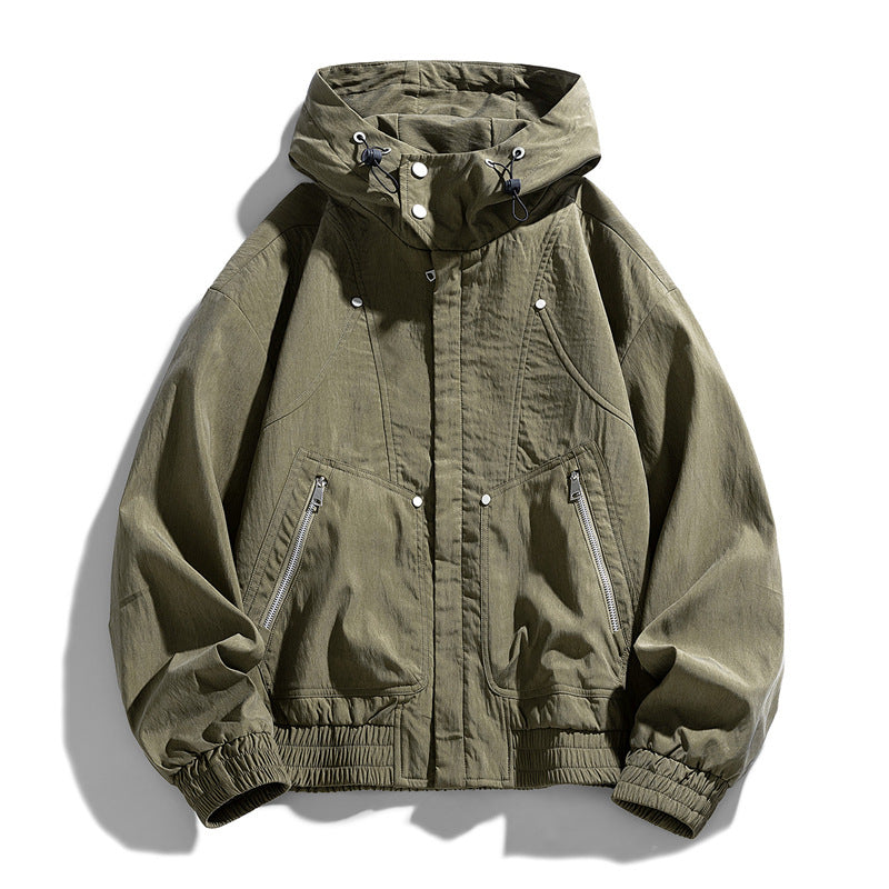 Men's Oversize Canvas Utility Hoodie Jacket with Hidden Snap Button Placket and Zipper Pockets Mune Fashion