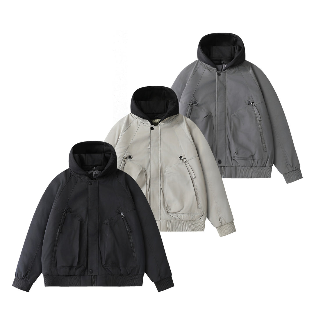 Men's Boxy Utility Bomber with quilted thermal insulation, integrated hood, and concealed zippers Mune Fashion