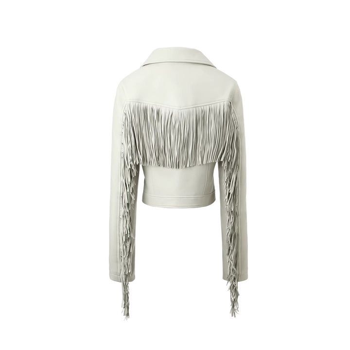 Women Cropped Biker Jacket with Fringe Mune Fashion