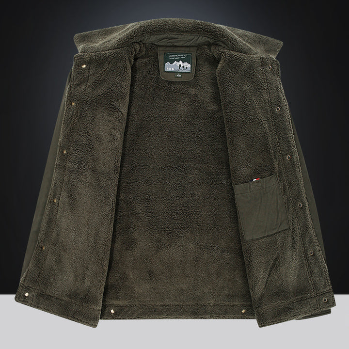 Men's padded canvas field jacket with teddy lining, chest flap, and snap button front Mune Fashion