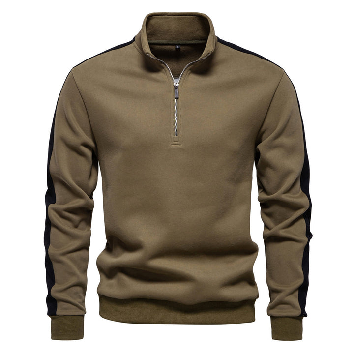 Men's stand-up collar sweater with short zipper and contrast side stripes Mune Fashion