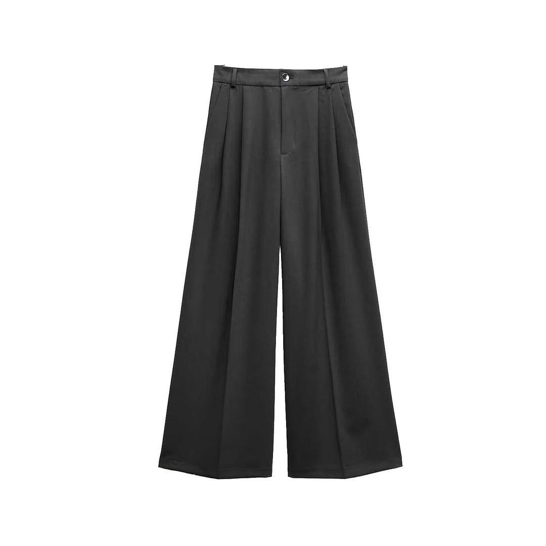 Women Elegant High-Waist Palazzo Pants with Pleats and Crease Mune Fashion