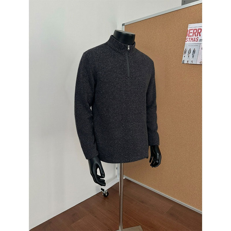 Men's Half-Zip Knit Sweater with Stand Collar and Melange Structure Mune Fashion
