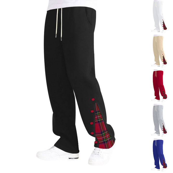 Women’s loose sweat jogging pants with decorative check insert and side button placket Mune Fashion
