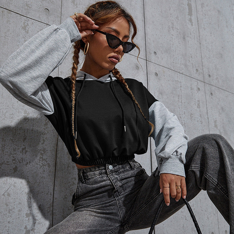 Women Fashionable cropped Hoodie with color block Mune Fashion