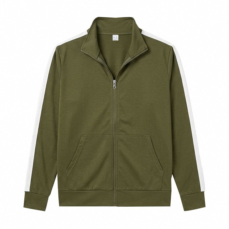 Men's Retro Track Jacket with Stand-up Collar, Contrast Stripes and Kangaroo Pocket Mune Fashion