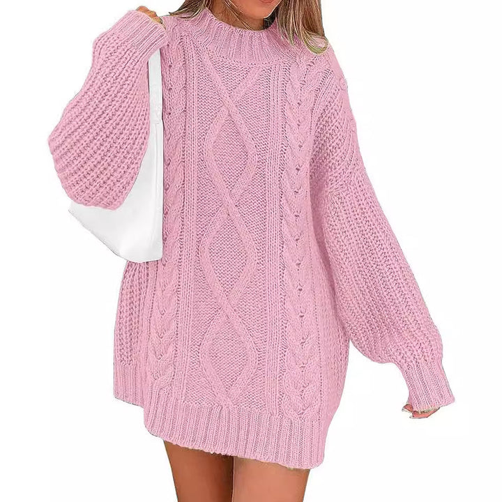 Women’s Oversized Knit Dress with Cable and Ribbed Texture Mune Fashion