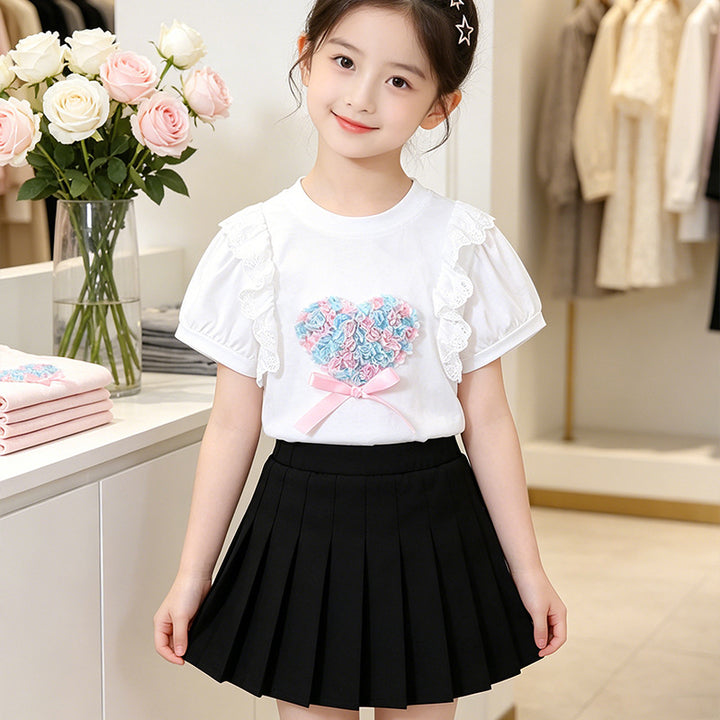 Girls T-Shirt with heart motif and ruffle details Mune Fashion