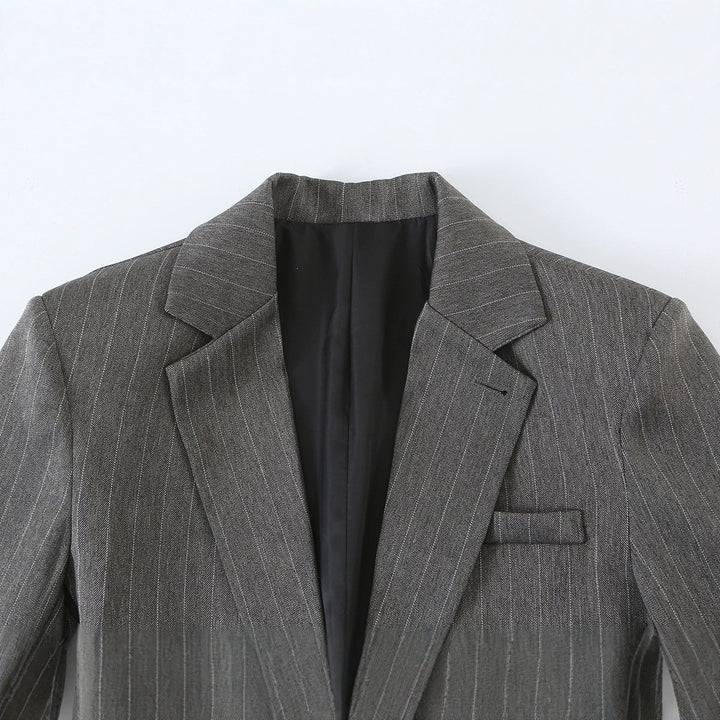 Women's Short Cut Pinstripe Blazer with Side Cut-Outs and Lacing Detail Mune Fashion