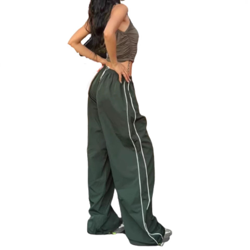 Women's Sporty Palazzo Pants with Elastic Waistband and Contrast Stitching Mune