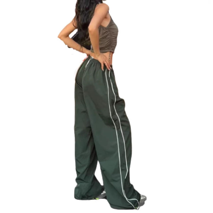 Women's Sporty Palazzo Pants with Elastic Waistband and Contrast Stitching Mune