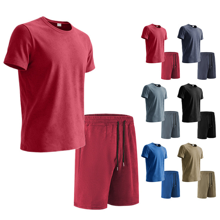 Men's velour lounge set with round neck short sleeve shirt and drawstring shorts Mune Fashion