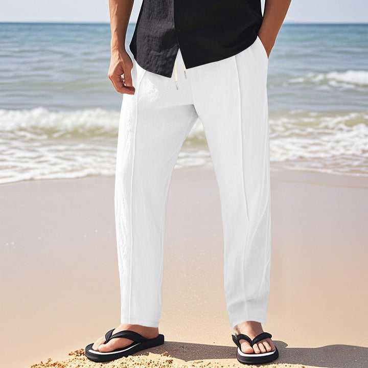 Men's nano relaxed-fit summer linen trousers with crease elastic drawstring and side pockets Mune Fashion