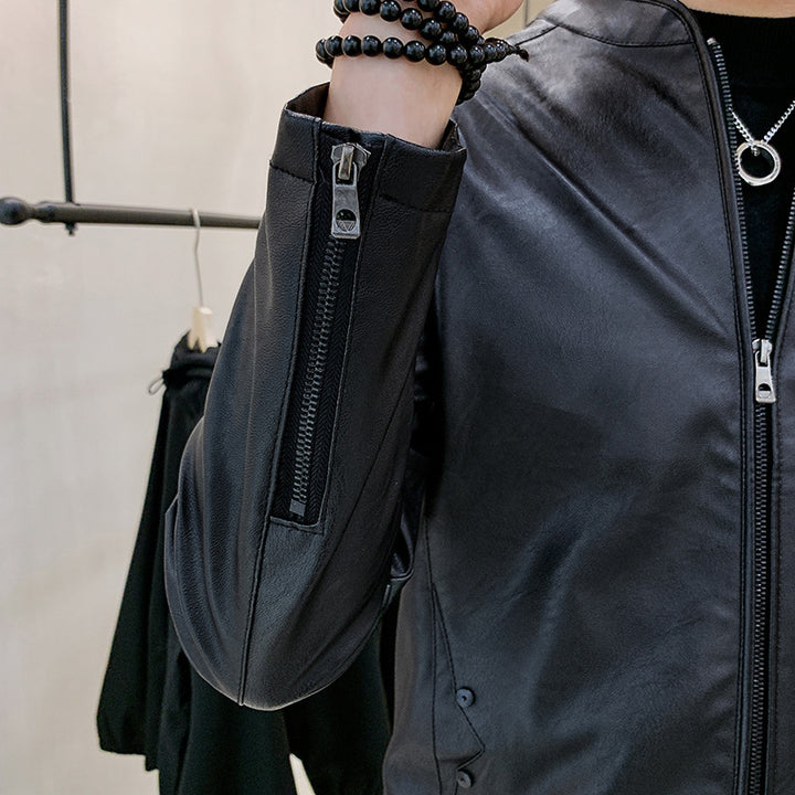 Men's Fashion Leather Jacket with Stylish Collar Mune Fashion