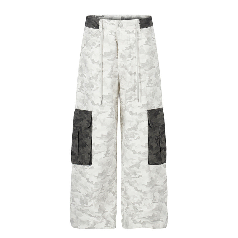 Women's Wide Cargo Pants with High Waist, Camouflage Print and Contrast Pockets Mune Fashion