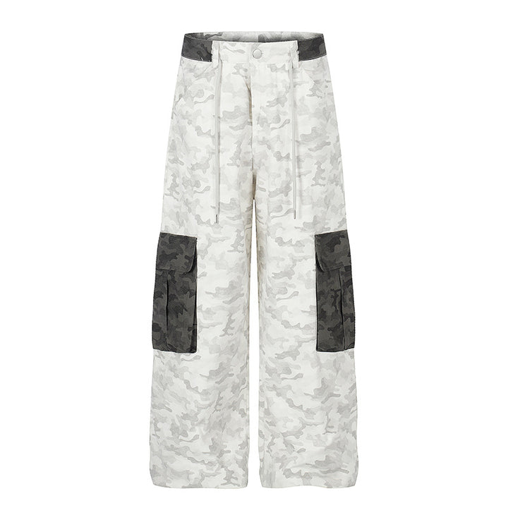 Women's Wide Cargo Pants with High Waist, Camouflage Print and Contrast Pockets Mune Fashion
