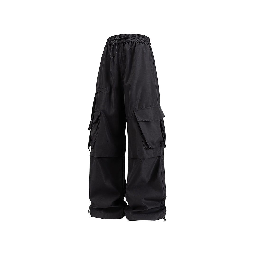 Damen Weite Cargo‑Hose im Baggy‑Cut mit elastischem Tunnelzugbund, Klapp‑Utility‑Taschen und verstellbarem Beinabschluss Mune Fashion
