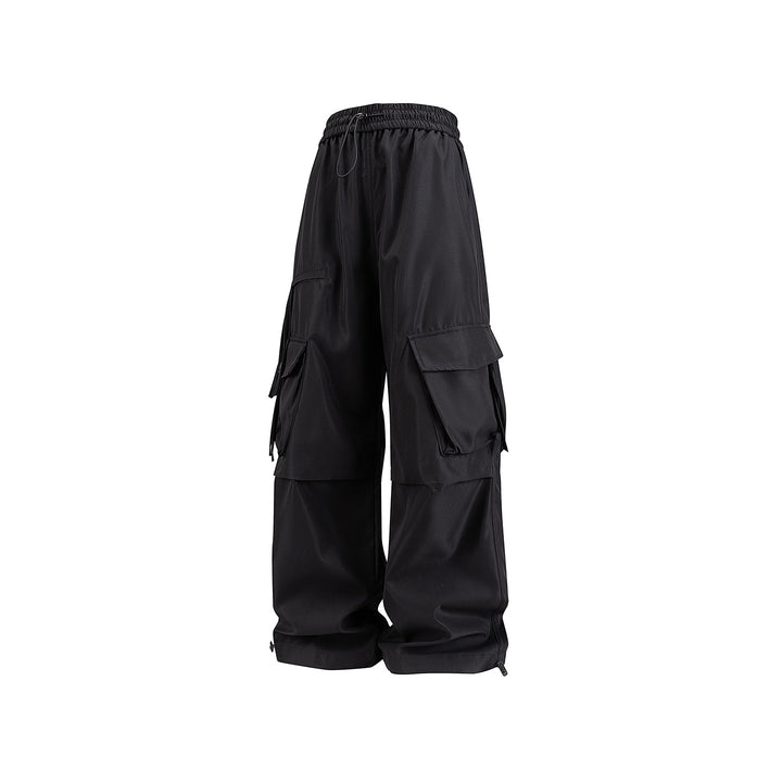 Damen Weite Cargo‑Hose im Baggy‑Cut mit elastischem Tunnelzugbund, Klapp‑Utility‑Taschen und verstellbarem Beinabschluss Mune Fashion