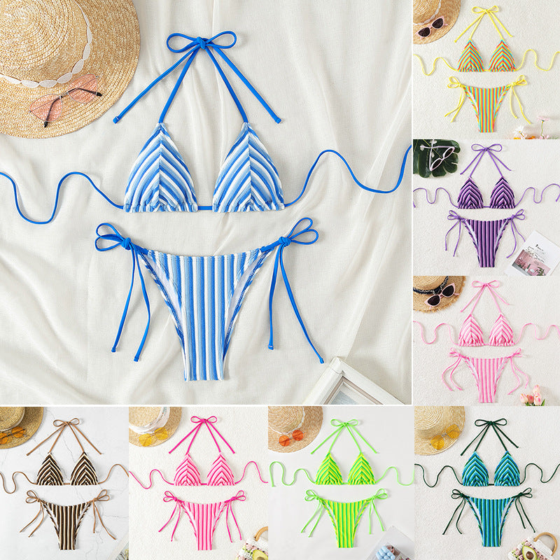 Women's Triangle Bikini with refined stripes and playful bows Mune Fashion
