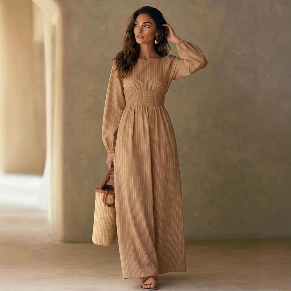 Women’s maxi dress with smocked waistband, square neckline, and long balloon sleeves Mune Fashion