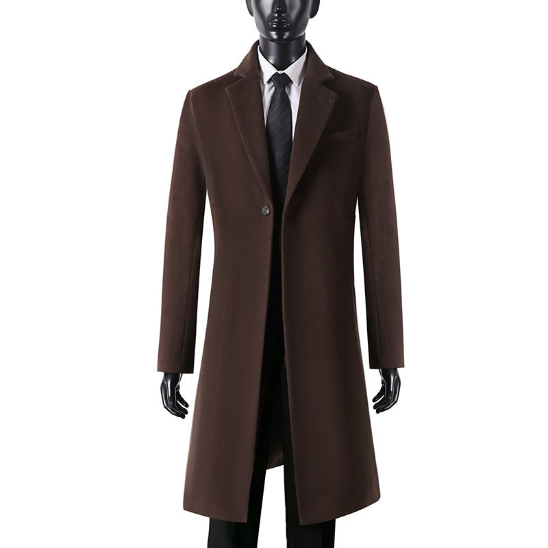 Men's Elegant Long Coat made of Wool Blend with Slim Silhouette and One-Button Closure Mune Fashion