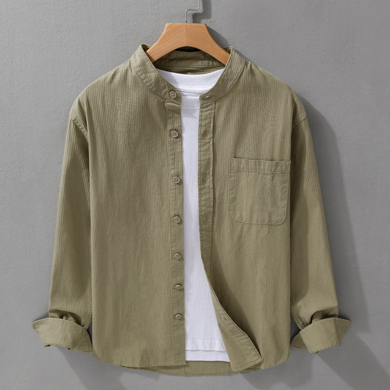 Men's fine-structured shirt with stand-up collar, chest pocket, and relaxed fit Mune Fashion