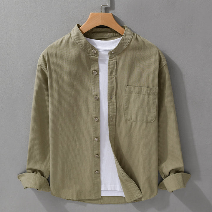 Men's fine-structured shirt with stand-up collar, chest pocket, and relaxed fit Mune Fashion
