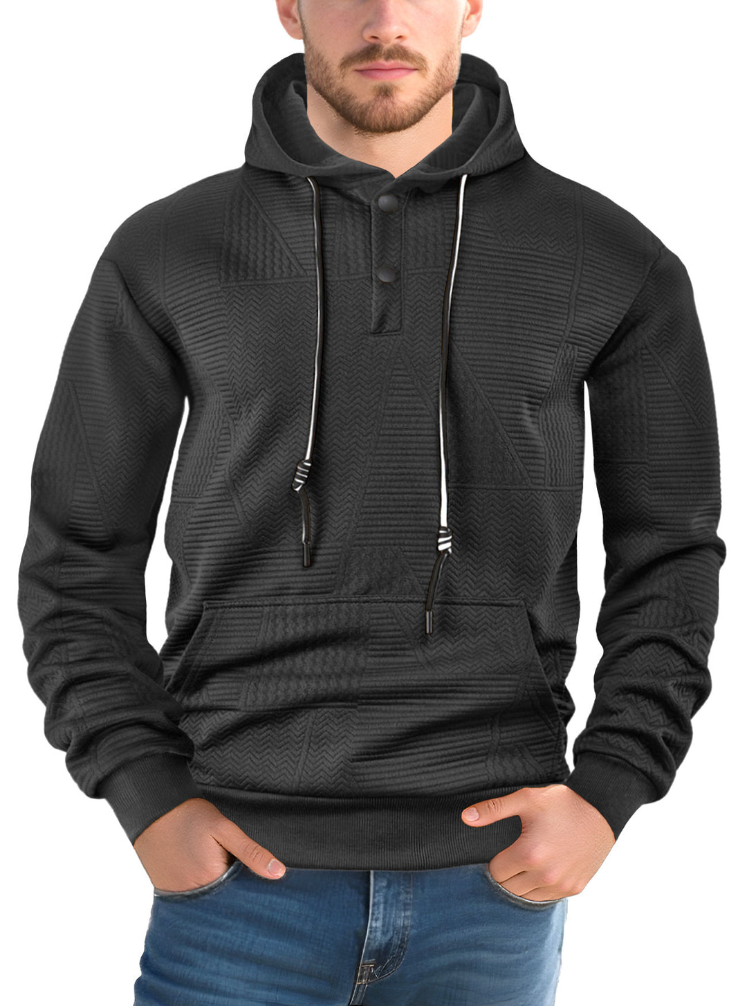 Men's structured hoodie with snap button placket and kangaroo pocket Mune Fashion