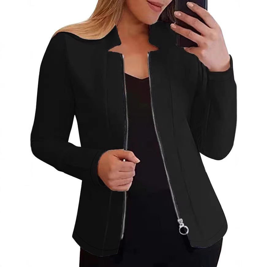 Women's Tailored Scuba Blazer with Stand-Up Collar and Full Zipper Mune Fashion
