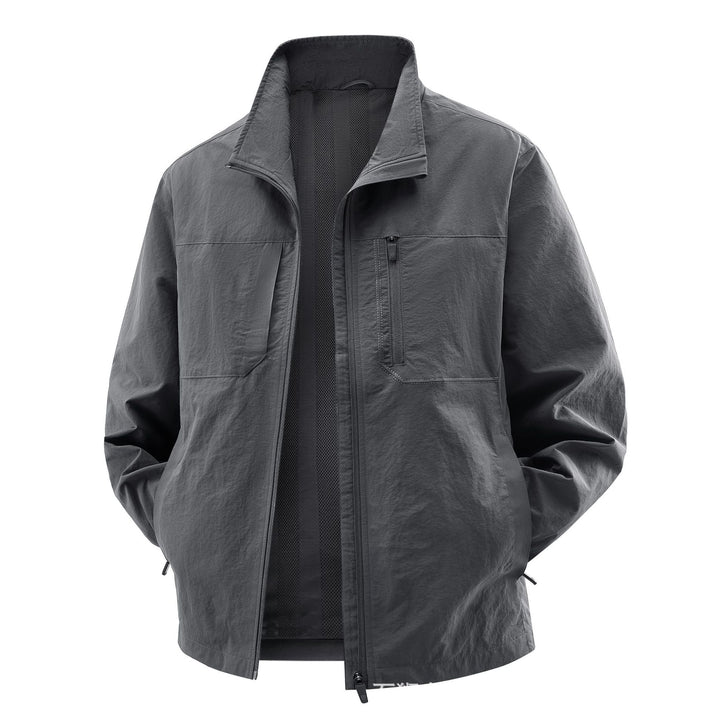 Men's Lightweight Field Utility Jacket with Mesh Lining, Stand-Up Collar and Zipper Pockets Mune Fashion