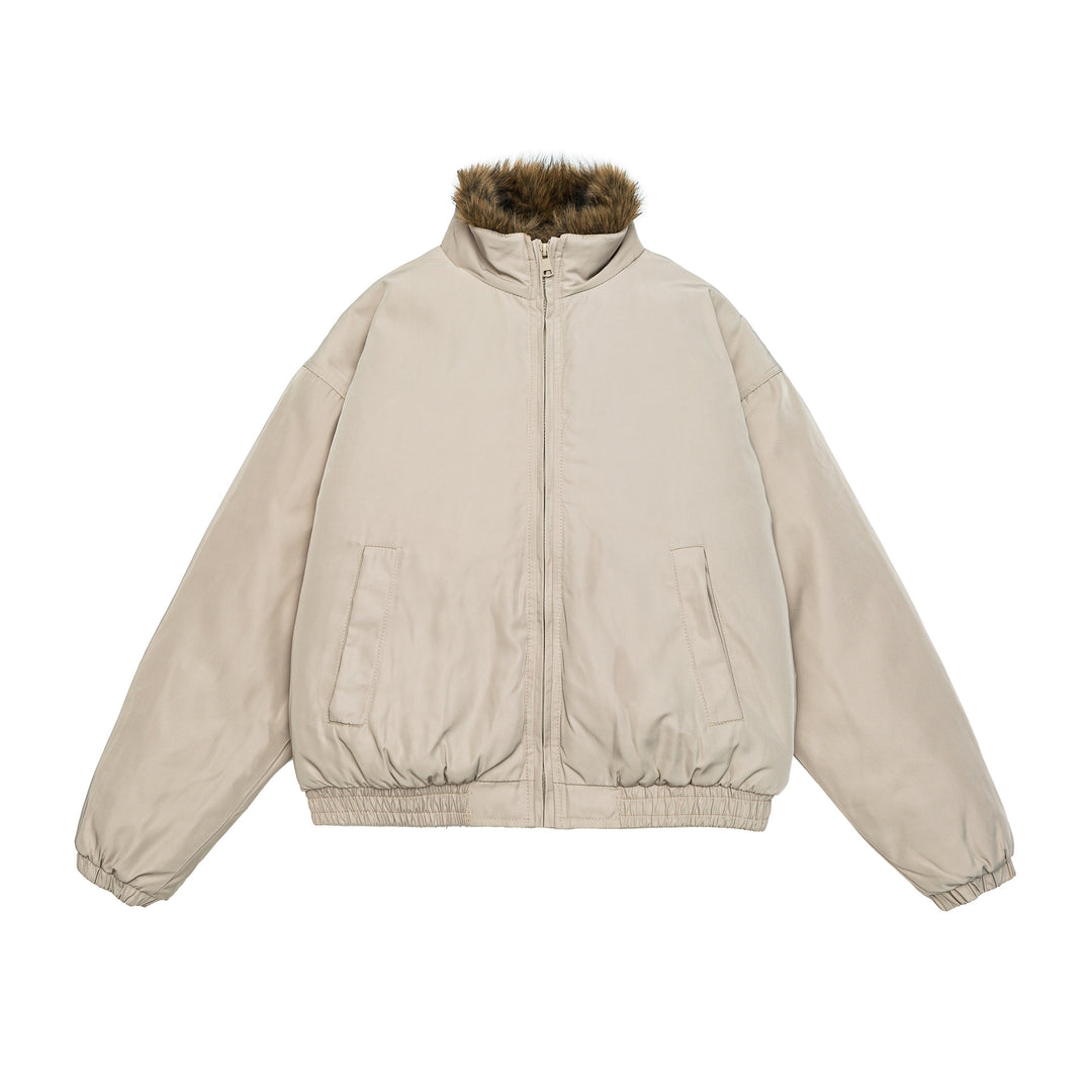 Women's oversized padded bomber jacket with elastic hem and faux fur trim Mune Fashion