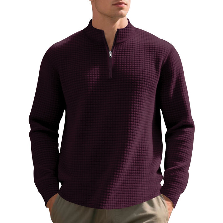 Men's nan City Thermal Pullover with short zipper stand-up collar and fine square structure Mune Fashion