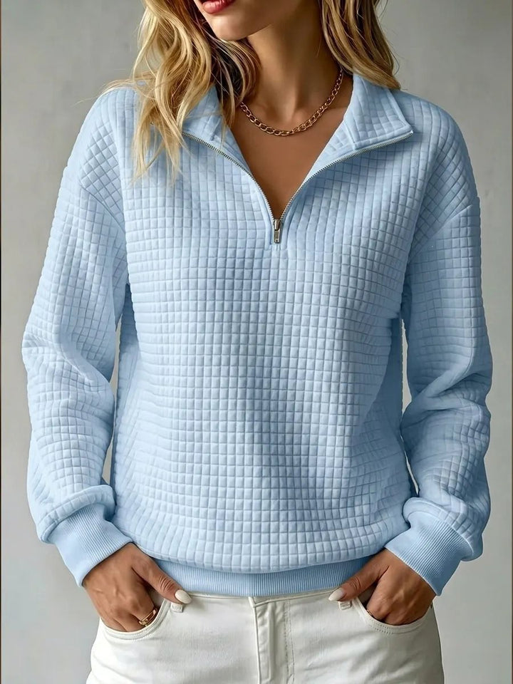 Women's Quilted Fleece Pullover with Half Zipper and Stand-Up Collar Mune Fashion