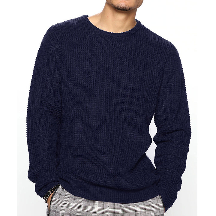 Men's Chunky Knit Crew Neck Sweater with Basketweave Pattern and Relaxed Fit Mune Fashion