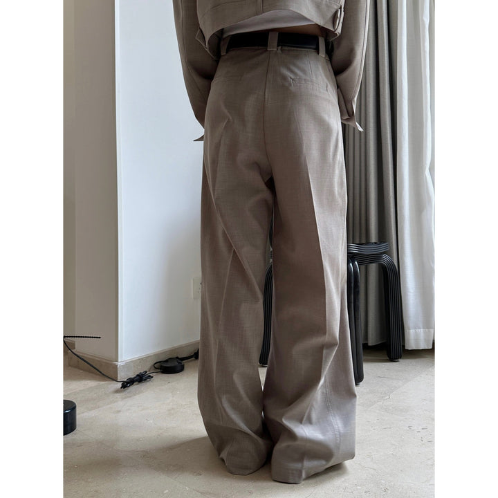 Women High-waisted Pleated Palazzo Pants with Sewn-in Side Pockets Mune Fashion