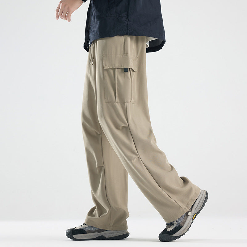 Men's Wide Tech Cargo Pants with Utility Pockets and Adjustable Waist Mune Fashion