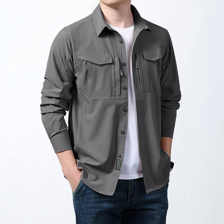 Men's light utility shirt jacket with chest flaps, zip pocket and stretchy functional fabric Mune Fashion