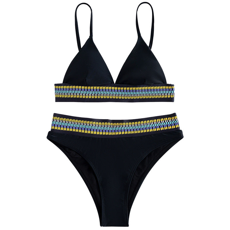 Women's High-Waisted Bikini with Colorful Jacquard Waistband Mune Fashion