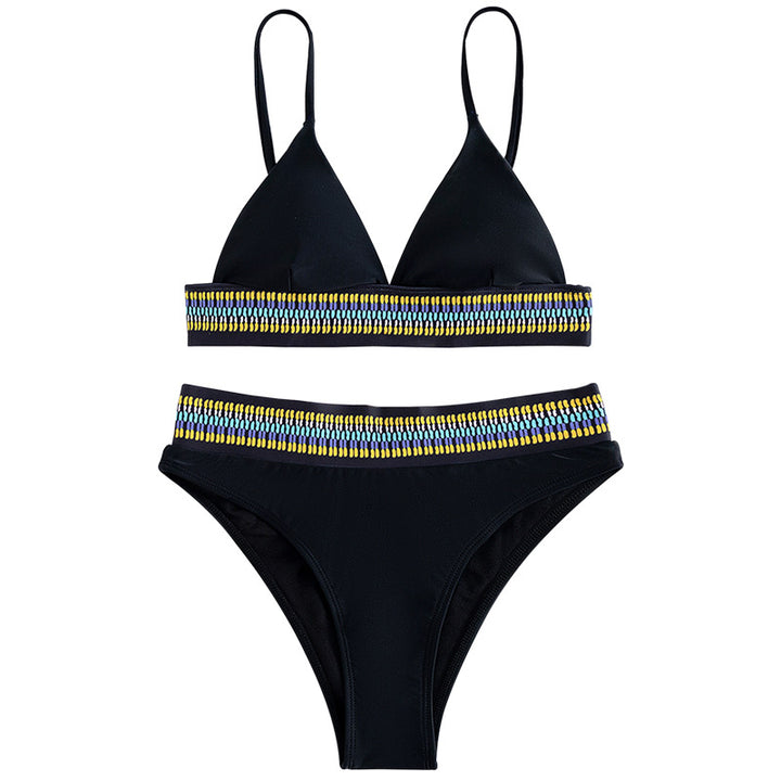 Women's High-Waisted Bikini with Colorful Jacquard Waistband Mune Fashion