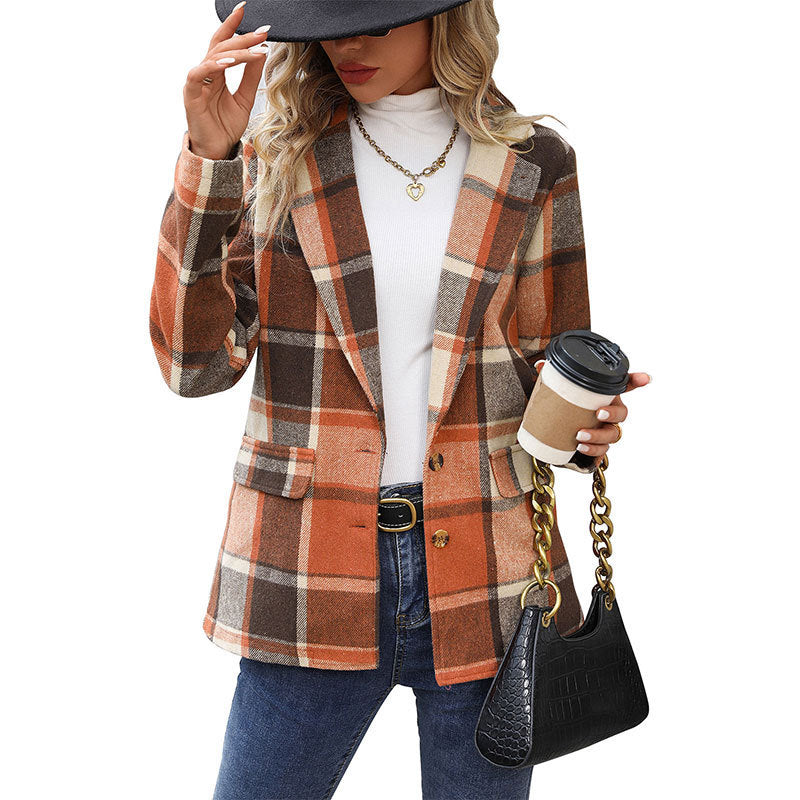 Women Plaid Blazer Mune Fashion