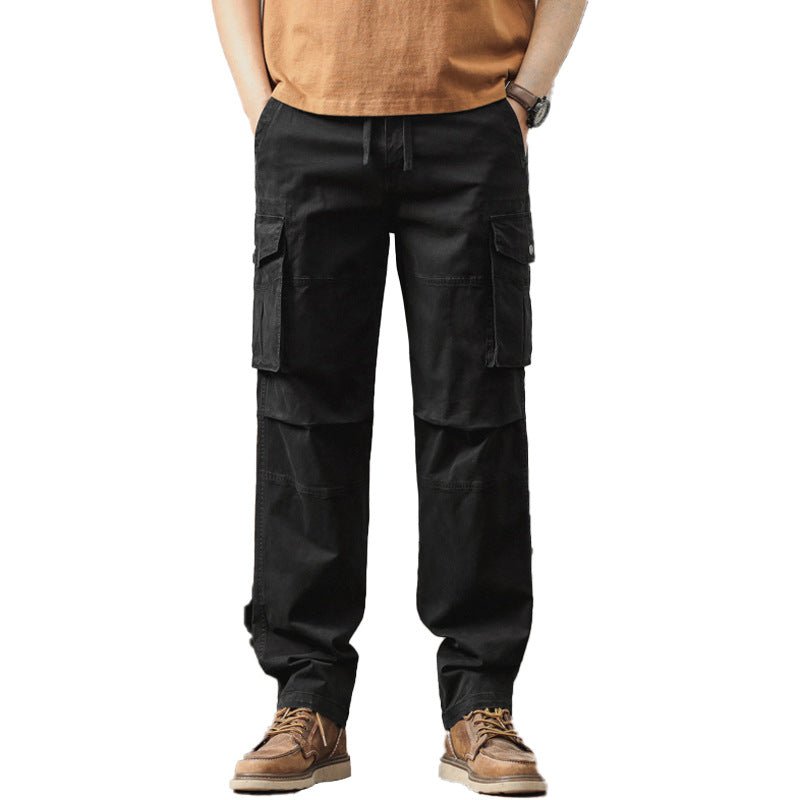 Herren Gerade geschnittene Canvas-Cargohose mit Klapp-Utility-Taschen und Kordelbund Mune Fashion