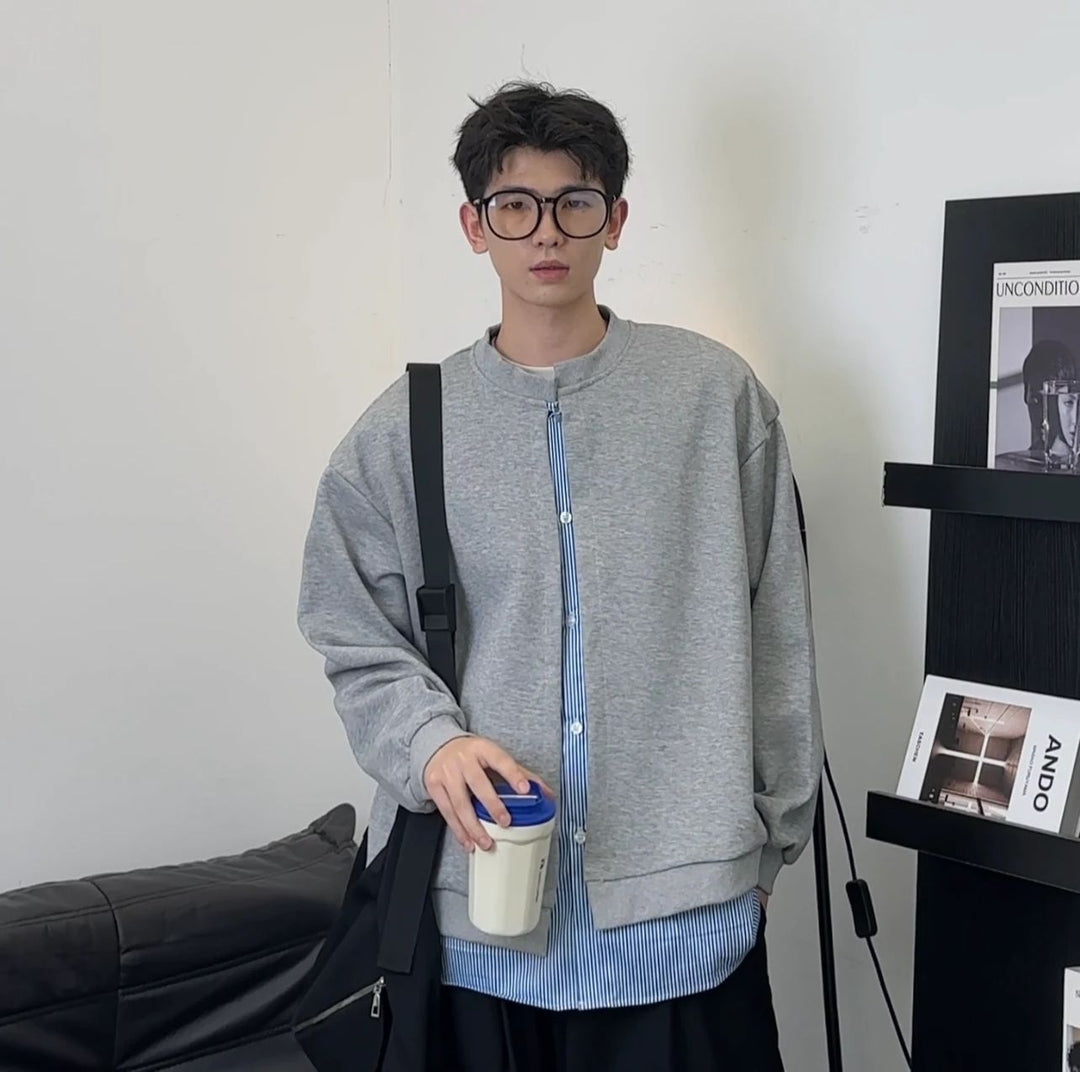 Men's sweatshirt in layered look with concealed button placket and round neckline Mune Fashion