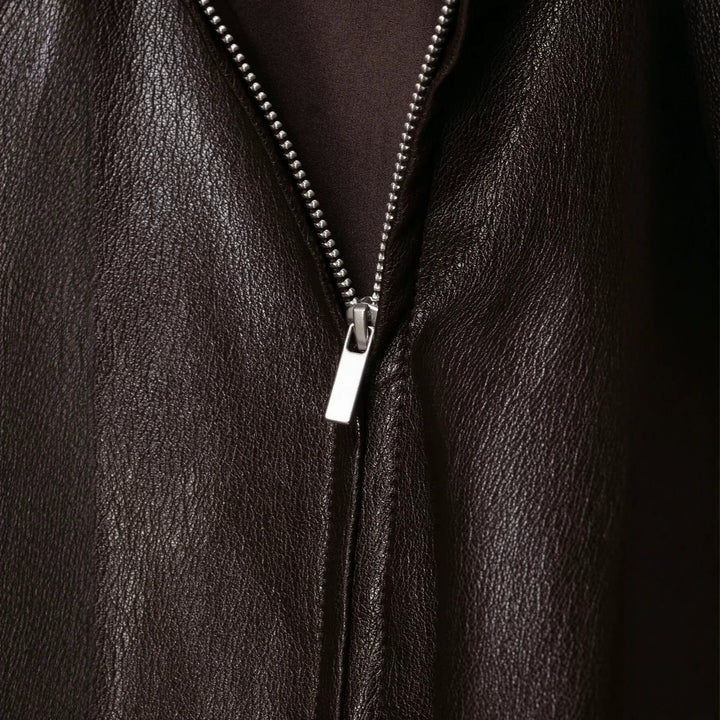 Women's Oversize Jacket in Leather Look with High Funnel Collar, Raglan Sleeves and Drawstring Hem Mune Fashion