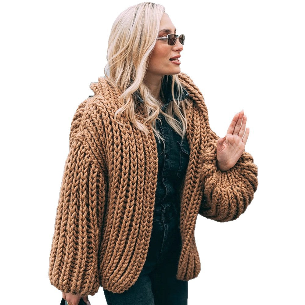 Women Oversize Chunky Knit Cardigan with Large Hood & Voluminous Sleeves Mune Fashion
