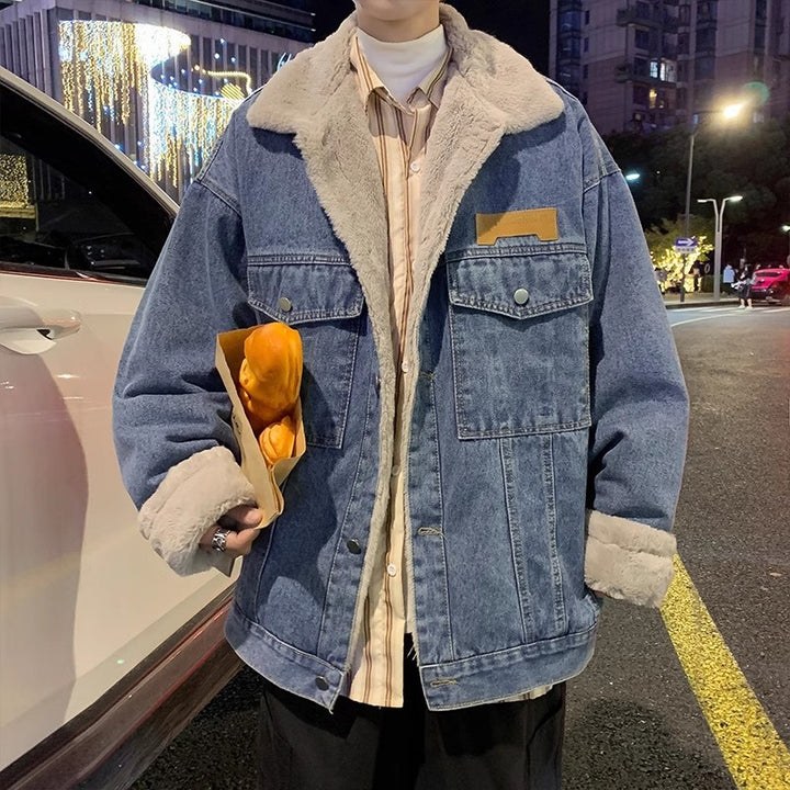 Men's Casual Denim Jacket with Faux Fur Collar Mune Fashion